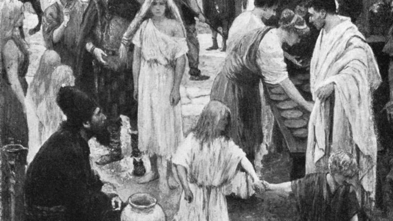 An illustration of a marketplace in Roman London, circa AD100: “For around 360 years in Britain, Roman rule was a fact of life. The people involved would have included those who exploited their advantages and those who were oppressed. No doubt there were plenty of people who both exploited and were exploited in equal measure.” Photograph: Hulton Archive/Getty Images