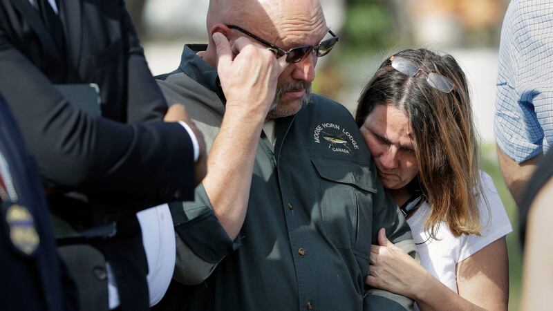 Pastor Frank Pomeroy and his wife Sherri whose daughter, Annabelle (14) was killed in the shooting. Photograph: Eric Gay/AP