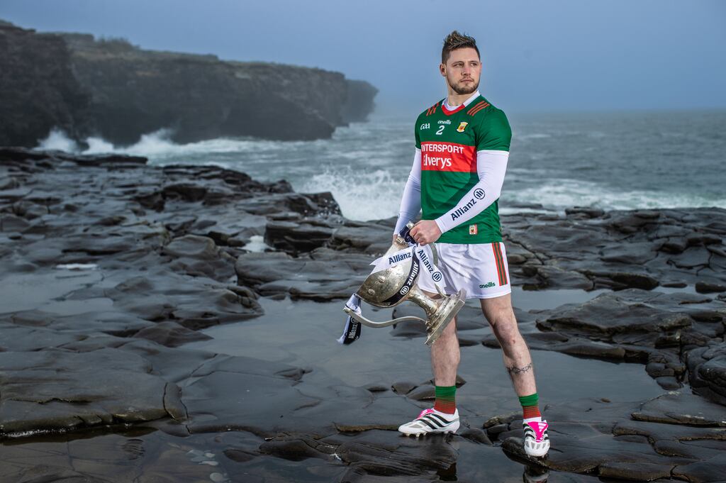 REPRO FREE***PRESS RELEASE NO REPRODUCTION FEE*** EDITORIAL USE ONLY
Launch of the 2023 Allianz Leagues, Cliffs of Moher, Clare 25/1/2023
Pictured is Mayo footballer, Padraig O’Hora, at the launch of the Allianz Leagues, which return this weekend. The beginning of the Allianz Leagues represents the dawning of new possibilities for the season ahead, with the Allianz Leagues standings determining which counties will compete for the Sam Maguire and Tailteann Cups.
Mandatory Credit ©INPHO/Dan Sheridan