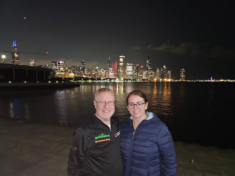David Crosby and his wife Katie after completing the Chicago Marathon on Sunday