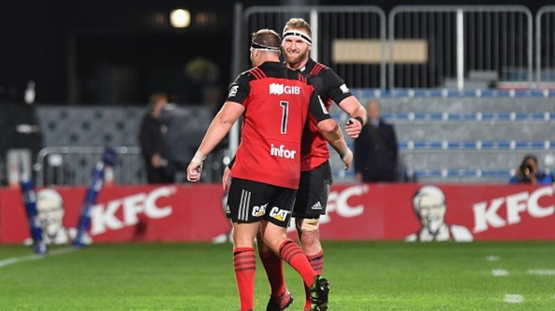 All Blacks captain Kieran Read on Crusaders duty with prop Wyatt Crockett. Photograph: Kai Schwoerer/Getty
