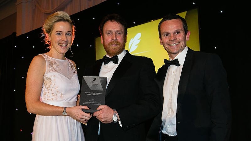 Declan Allen Assistant Head, School of Management, College of Business, Dublin Institute of Technology presents the Best International Research Project Collaboration award to Dr Tara Coppinger and Dr Con Burns, Cork Institute of Technology