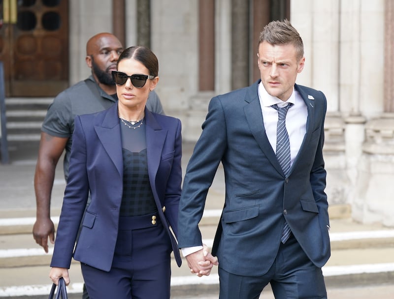Rebekah and Jamie Vardy leaving the Royal Courts Of Justice, London. Photograph: PA