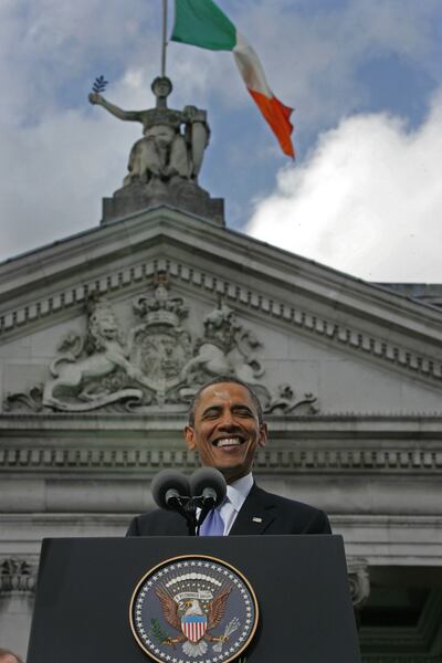 Uachtarán Sát Aontaithe Mheiriceá, Barack Obama, i mBaile Átha Cliath. Grianghraph: Eric Luke/The Irish Times