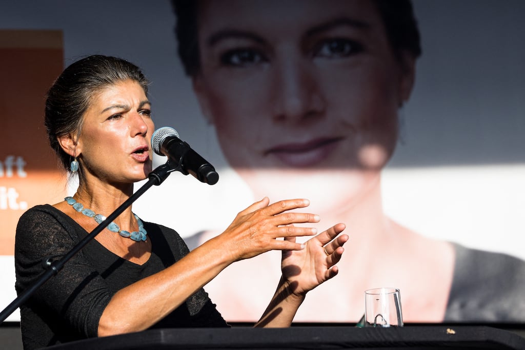 BSW leader Sahra Wagenknecht addresses a state election campaign rally in Saxony, Germany last week. Photograph: Jens Schlueter/AFP via Getty Images
