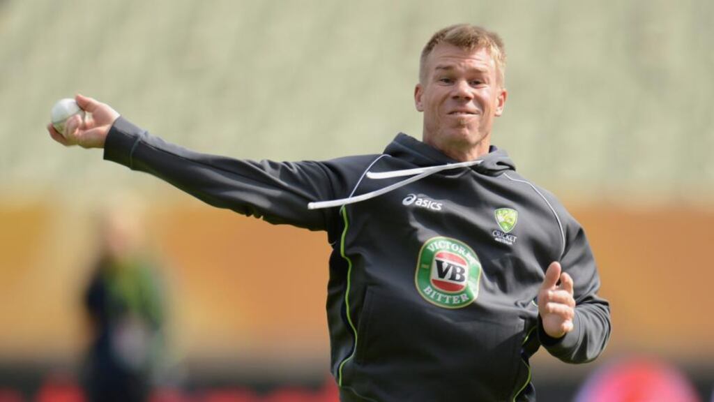 Australia’s David Warner has been stood down for today’s Champions Trophy game against New Zealand after an ‘unprovoked physical attack’ on an England player – believed to be Joe Root. Photograph:  Philip Brown/Reuters
