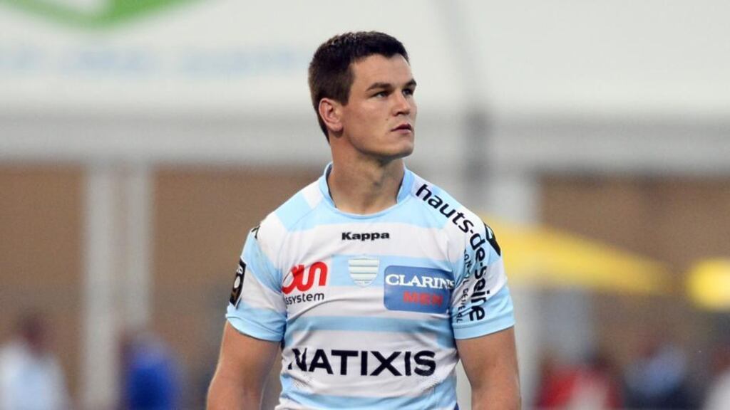 Racing Metro’s Jonathan Sexton prepares to kick a penalty during the French Top 14 against Oyonnax in Colombes. Photograph: Getty Images.