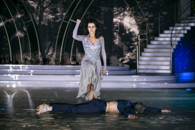 Comedian Deirdre O’Kane and John Edward Nolan performed to Zombie by the Cranberries. Photograph: Kyran O’Brien/RTE