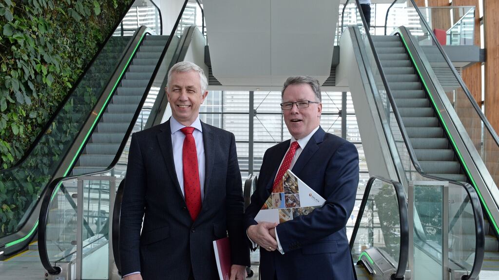 John Hennessy (left), non-executive chairman, and Pat McCann , chief executive of Dalata: the four-star hotel in Cork is set to open in the first half of 2018. Photograph: Eric Luke / The Irish Times