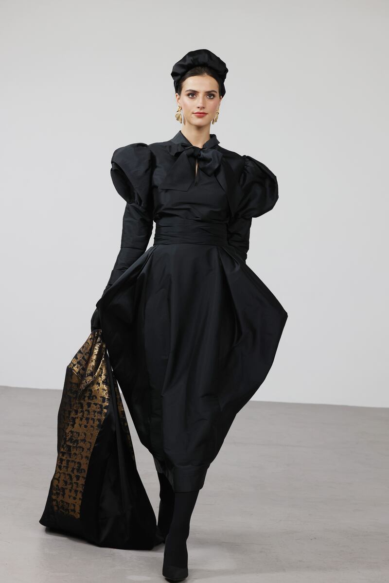 An outfit from Sharon Hoey's AndTate collection shown at Hainan Expo in China