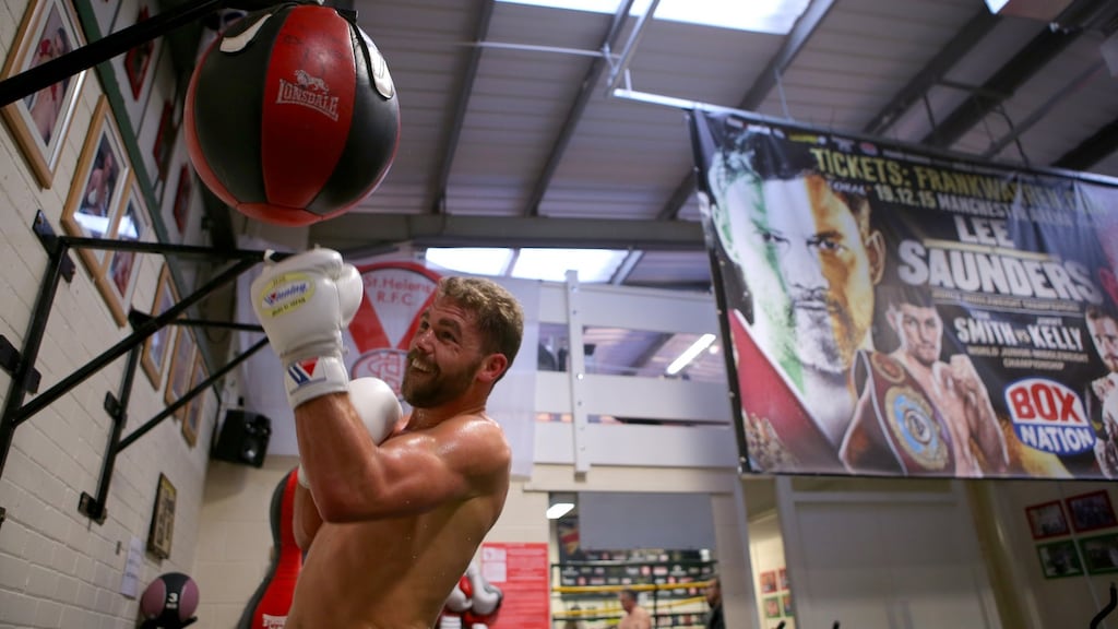 Billy Joe Saunders training ahead of his middleweight title fight with champion Andy Lee. Photograph: Dave Thompson/Getty Images