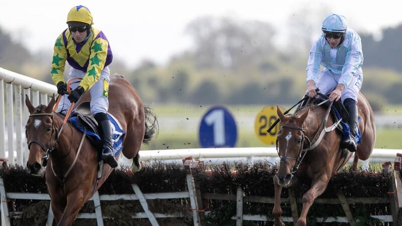 Jody McGarvey on Skyace wins the Irish Stallion Farms EBF Mares’ Novice Hurdle Championship Final at Fairyhouse. Photograph: Morgan Treacy/Inpho