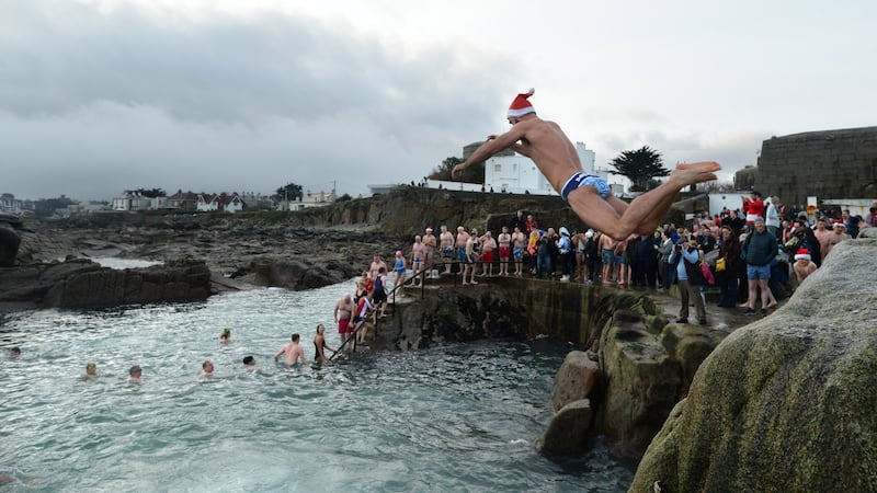 Christmas morning swim at the Forty Foot, Sandycove, Dublin. Photograph: Dara Mac Dónaill / The Irish Times