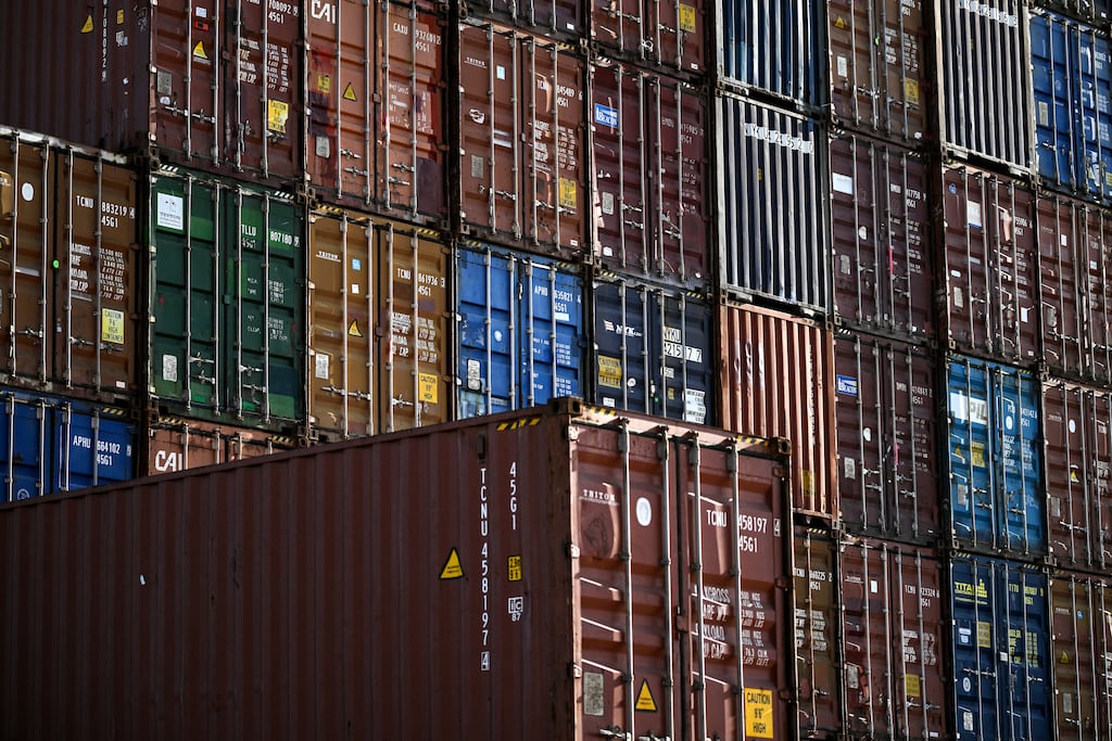 TOPSHOT - Shipping containers are seen near the Port of Houston. The tariffs are set to upend global trade. Photograph: RONALDO SCHEMIDT/AFP via Getty Images