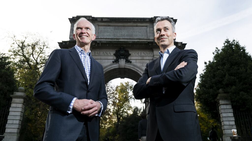 Business Growth Fund chief executive Stephen Welton and Leo Casey, head of BGF in the Republic, at the launch in Dublin of a €250 million fund for Irish SMEs.