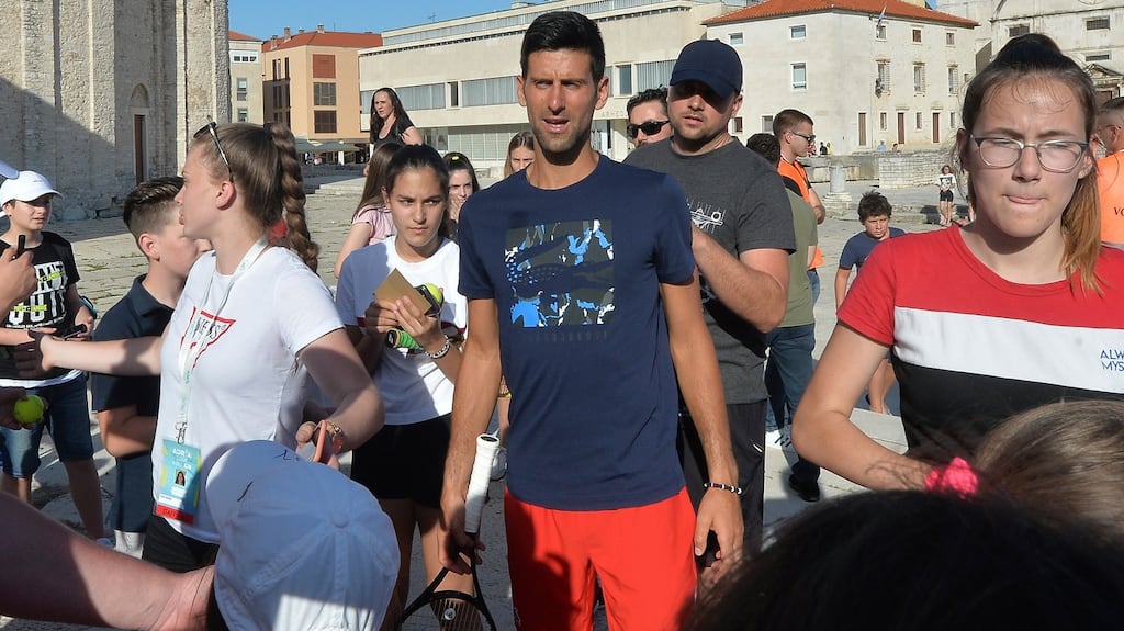 Novak Djokovic talks to fans in Zadar, Croatia last week. Photo: Zvonko Kucelin/AP Photo