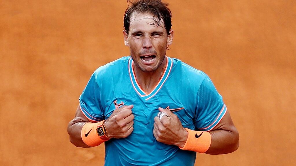 Spain’s Rafael Nadal celebrates winning the final of the Italian Open against Serbia’s Novak Djokovic. Photograph: Reuters/Matteo Ciambelli