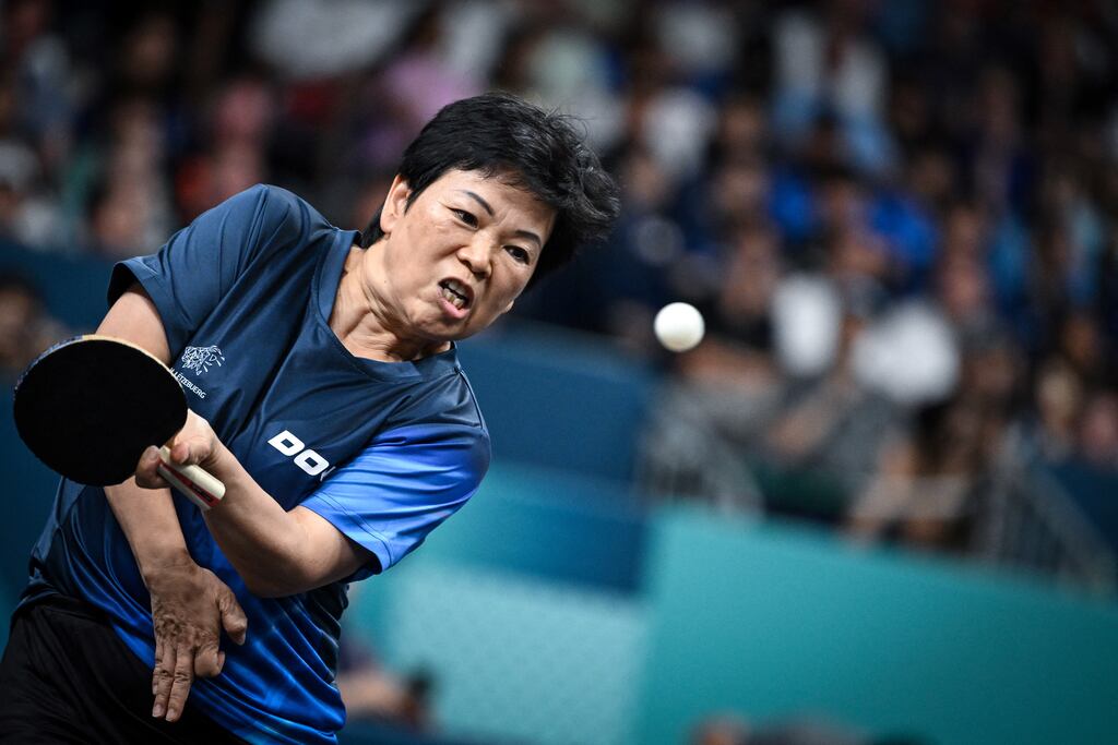 Luxembourg's Xia Lian Ni in action during the women's table tennis singles round of 32 game against China's Sun Yingsha. Photograph: Jung Yeon-Je/AFP