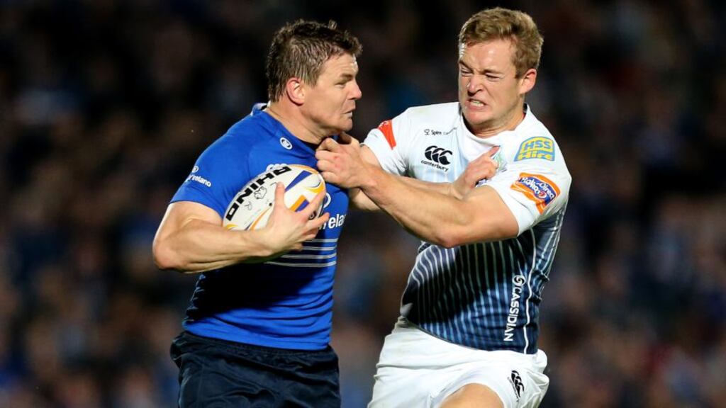 Leinster’s Brian O’Driscoll and Owen Williams of Cardiff Blues in action at the RDS. Photograph: James Crombie/Inpho