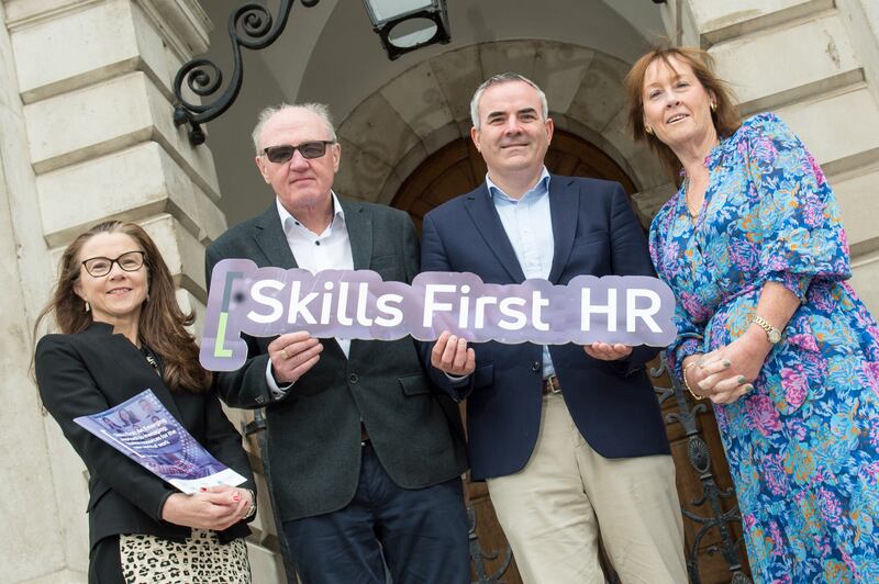 At the launch of the Skillnet Ireland Skills-First HR initiative were (left to right): Tracey Donnery, director of policy and communications, Skillnet Ireland; John McMackin, associate professor, work, psychology and strategy group; Professor David Collings, chair of sustainable business, Trinity Business School and Sinead Heneghan, chief executive, L&DI. Photograph: Brendan Lyon
