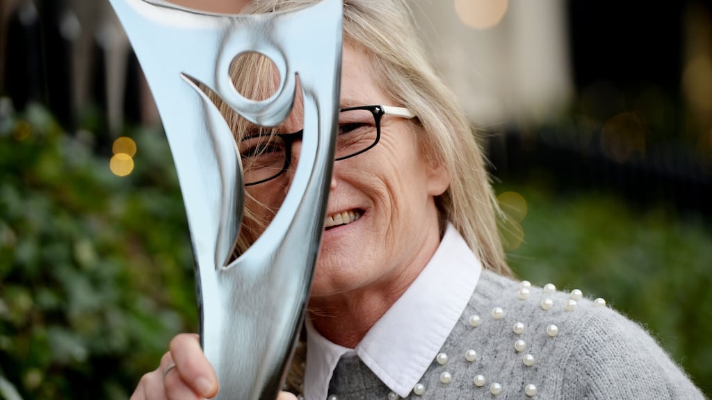 Olivia O’Toole with her outstanding achievement award at The Irish Times/Sport Ireland Sportswoman of the Year awards. Photograph: Alan Betson