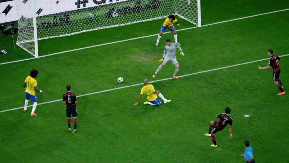 Sami Khedira scores Germany’s fifth in the 29th minute in Belo Horizonte. Photograph: Felipe Dana/ Reuters