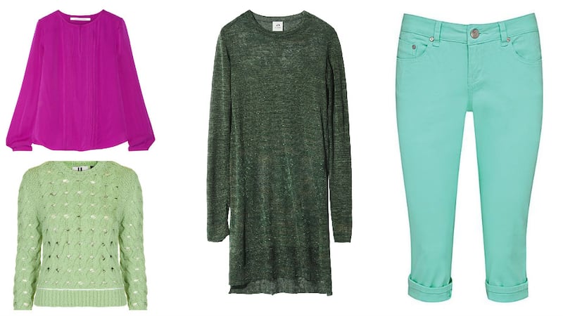 Diane von Furstenberg blouse, €340; Topshop Unique jumper, €130; H&M Studio dress, €39.99; Capri trousers, €41.99 at Simply Be