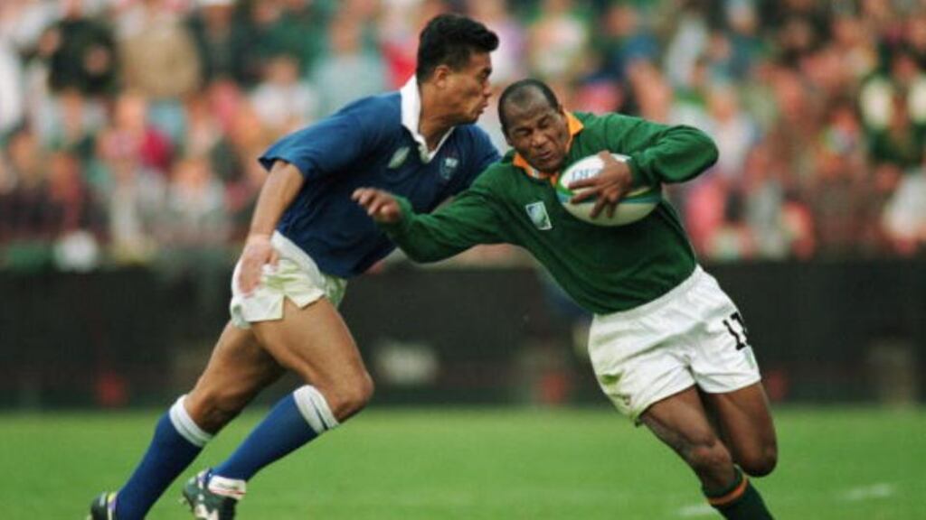 Chester Williams scored four tries in South Africa’s 42-14 1995 quarter-final win over Western Samoa. Photograph: Getty
