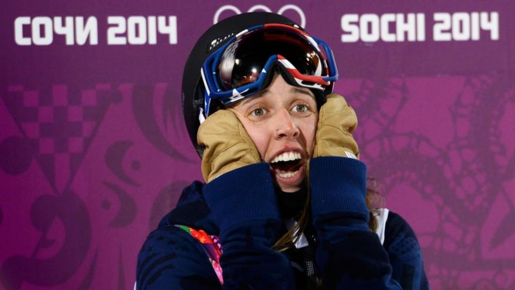 Winner Maddie Bowman of the US after the women’s freestyle skiing halfpipe finals at the 2014 Sochi Winter Olympic Games in Rosa Khutor. Photograph: Dylan Martinez/Reuters