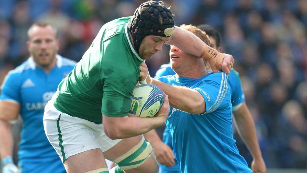 Ireland’s flanker Sean O’Brien in action against Italy during the Six Nations clash in Rome in 2013. O’Brien may start on the bench this weekend. Photo: Gabriel Bouys/Getty