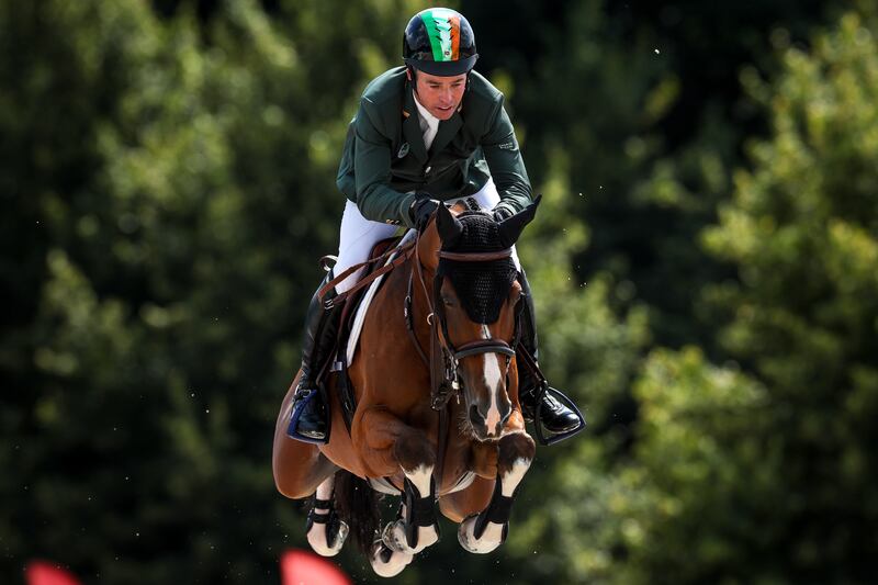 Ireland’s Cian O’Connor on Maurice in action during the Olympic Jumping Team Final at Château de Versailles. Photograph: Ryan Byrne/Inpho