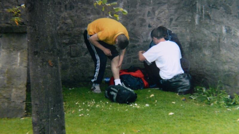 Drug users injecting across the road, in view of classes at St Audoen’s National School. Photograph: Dara Mac Donaill