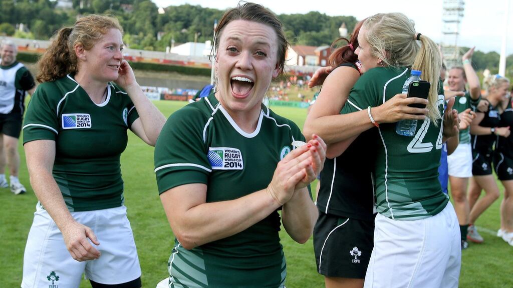 Ireland’s Lynne Cantwell celebrates after beating New Zealand during the 2014 World Cup. Photo: Dan Sheridan/Inpho