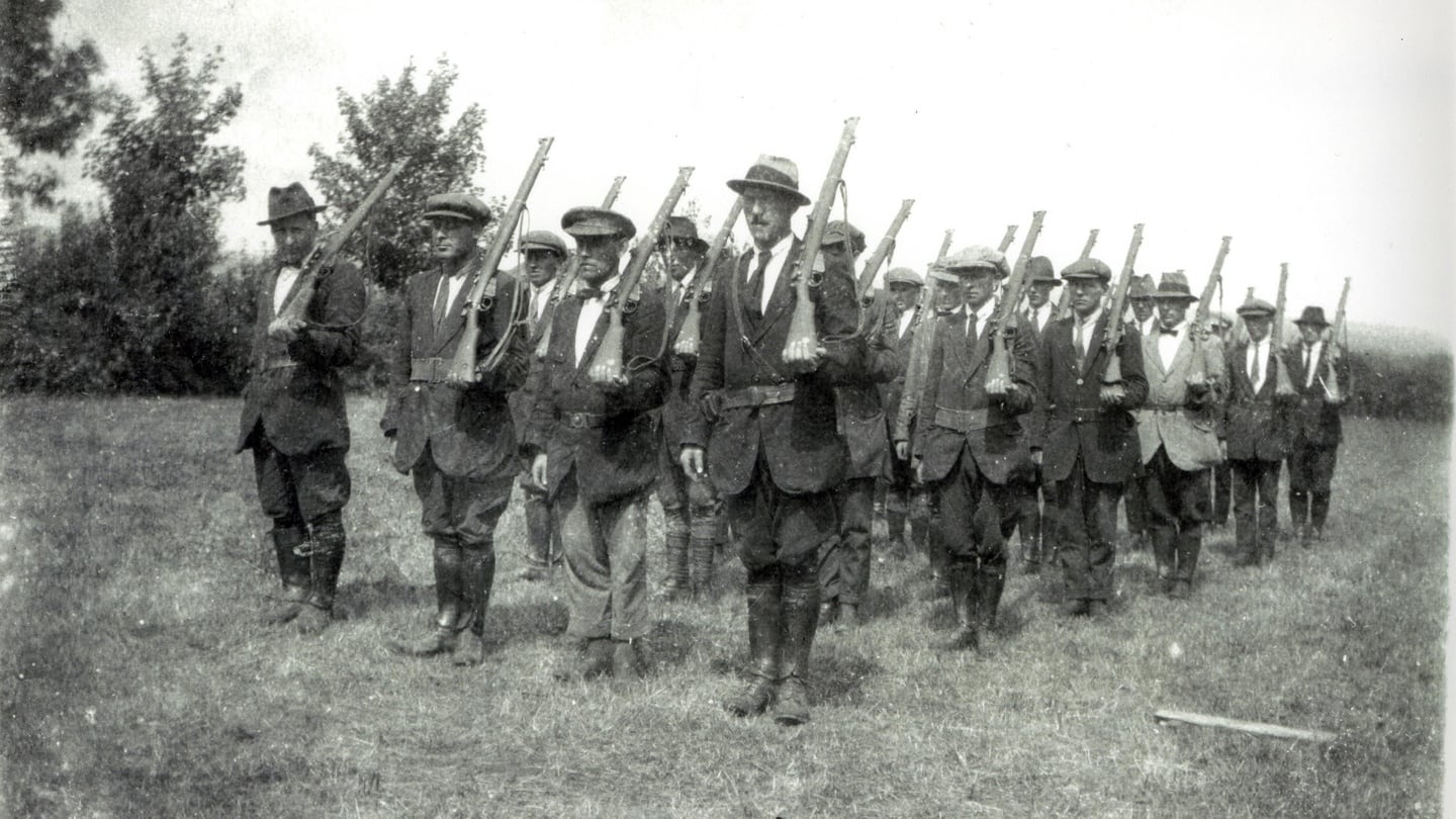 Irish Volunteers Drilling. Photograph: Defence Forces Military Archives, Cathal Brugha barracks www.militaryarchives.ie