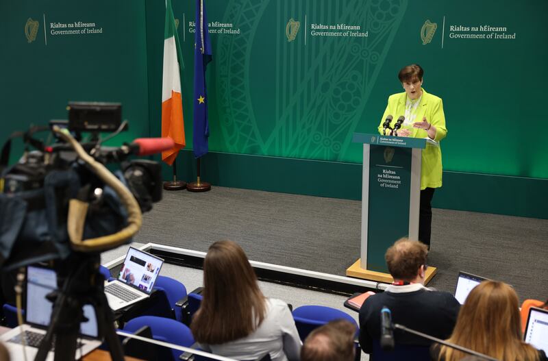 Minister Norma Foley speaking on Tuesday as the final report of the Farrelly commission's investigation into the 'Grace' case was published. Photograph: Dara Mac Dónaill/The Irish Times