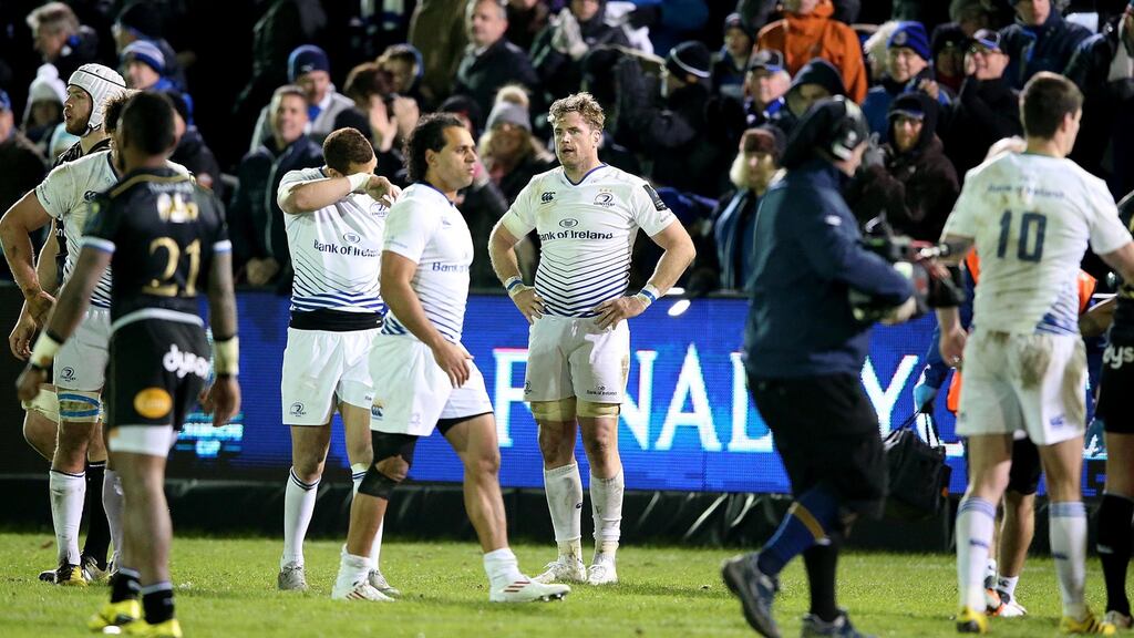 Jamie Heaslip dejected after Leinster’s 19-16 defeat away to Bath in the European Rugby Champions Cup second round at weekend. Province is now 33/1 to win pool. Photograph: Dan Sheridan/Inpho