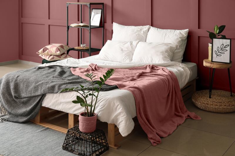 Pink can be used on a feature wall for a pop of colour