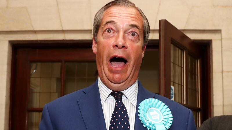 Brexit Party leader Nigel Farage speaks to the media outside the count centre for the European Parliament election in Southampton on Sunday night. Photogrph: Hannah McKay/Reuters