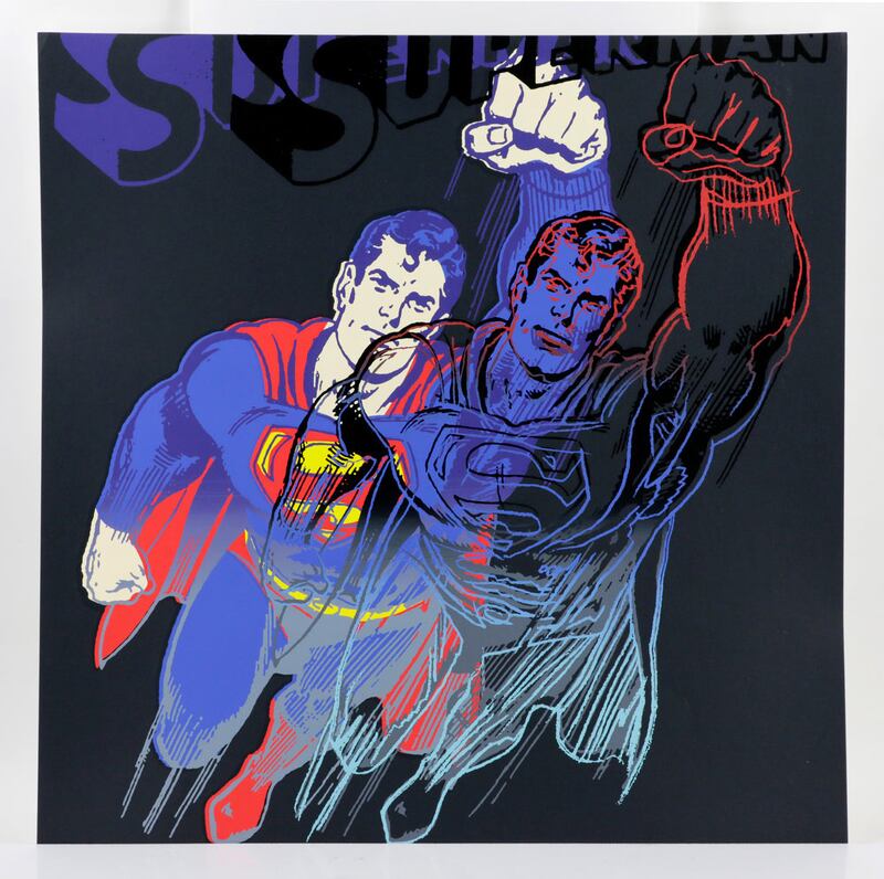 Key works include Andy Warhol’s 1981 Superman, an original silkscreen finished with diamond dust, valued at €295,000.