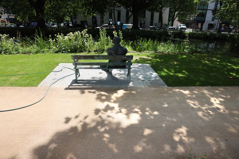 The new walkway on Wilton Terrace, at Dublin’s Grand Canal, beside the Patrick Kavanagh statue. Photograph: Dara Mac Dónaill
