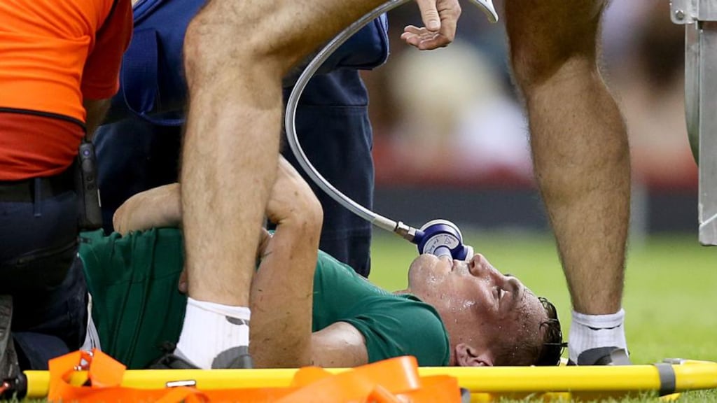Ireland’s Tommy O’Donnell had his World Cup dreams shattered against Wales. Photograph: Dan Sheridan/Inpho
