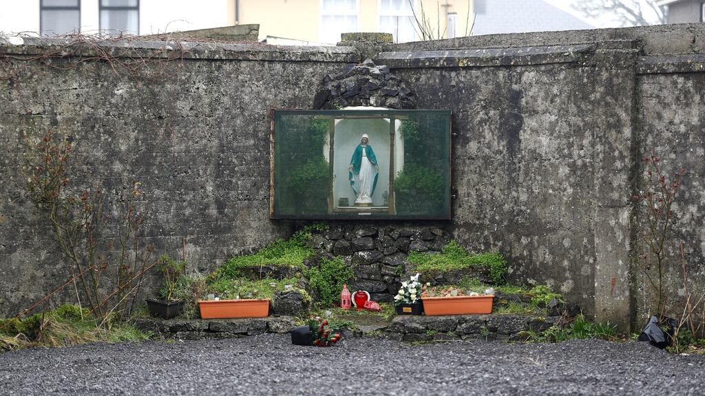 A shrine, with an image of the Virgin Mary on part of the site of the former mother-and-baby home run by the Bon Secours nuns in Tuam, Co Galway, where the remains of an unknown number of babies and toddlers were found buried. Photograph: Reuters/Peter Nicholls