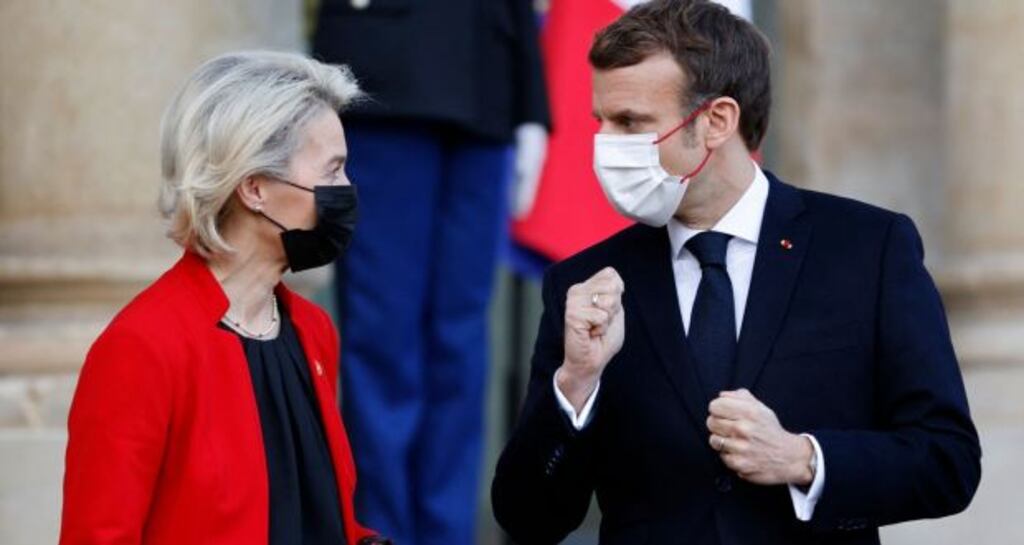 European Commission president Ursula von der Leyen with French president Emmanuel Macron after a meeting in early January. Photograph: Ludovic Marin/AFP via Getty Images