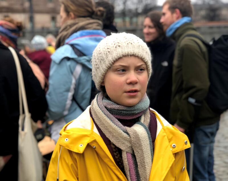 Greta Thunberg at a protest near Sweden's parliament in Stockholm on March 8th. Photograph: Ilze Filks/Reuters