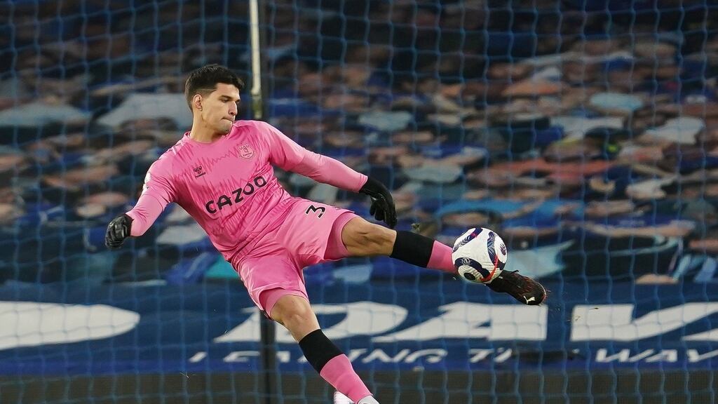 Everton’s 21-year-old goalkeeper João Virgínia will step in for injured ’keepers Jordan Pickford and Robin Olsen. Photograph: Jon Super/EPA