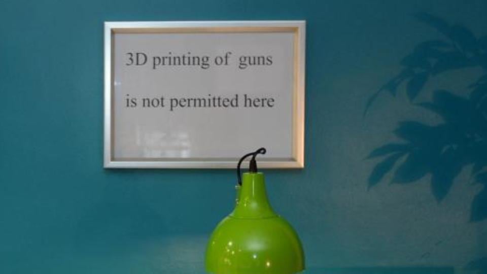 Due to the large number of requests for 3D printing of guns, the Rathmines shop had to put up this sign. Photograph: Brenda Fitzsimons