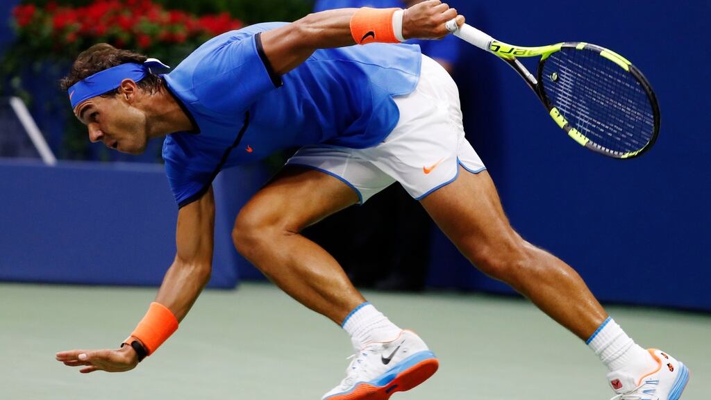 Rafael Nadal during play against Lucas Pouille, of France, in their fourth round match at the US Open. Photograph: Alex Brandon/AP