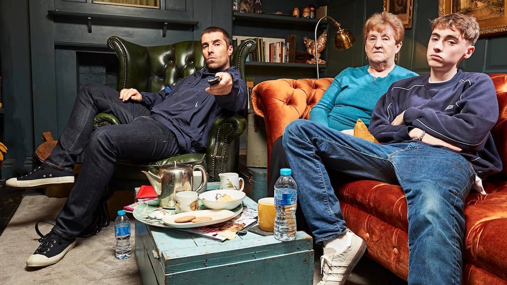 See here now: Liam Gallagher on the celebrity version of Gogglebox with his mum Peggy and son Gene