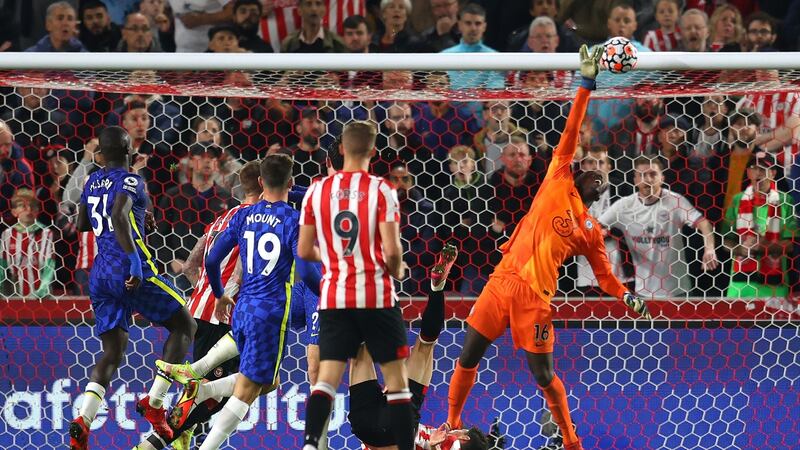 Mendy makes a save. Photo: Catherine Ivill/Getty Images