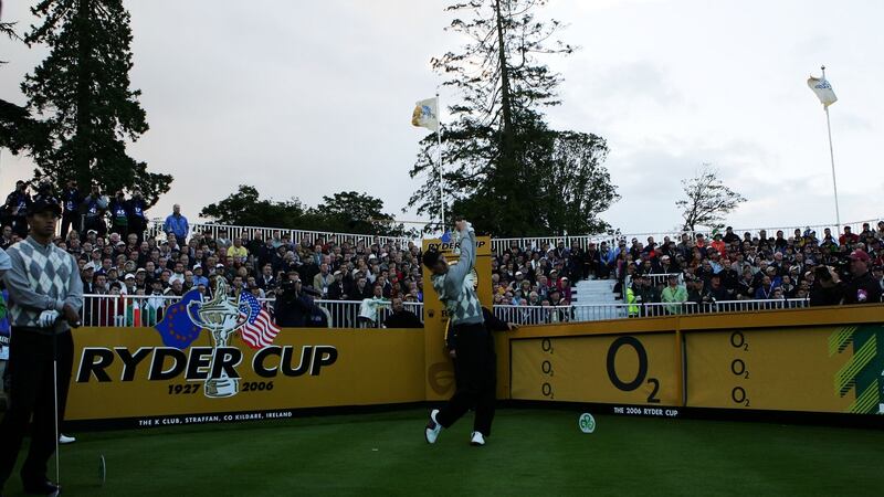 Jim Furyk tees off at the much smaller first tee amphitheatre at the K Club in 2006. Photo: David Cannon/Getty Images